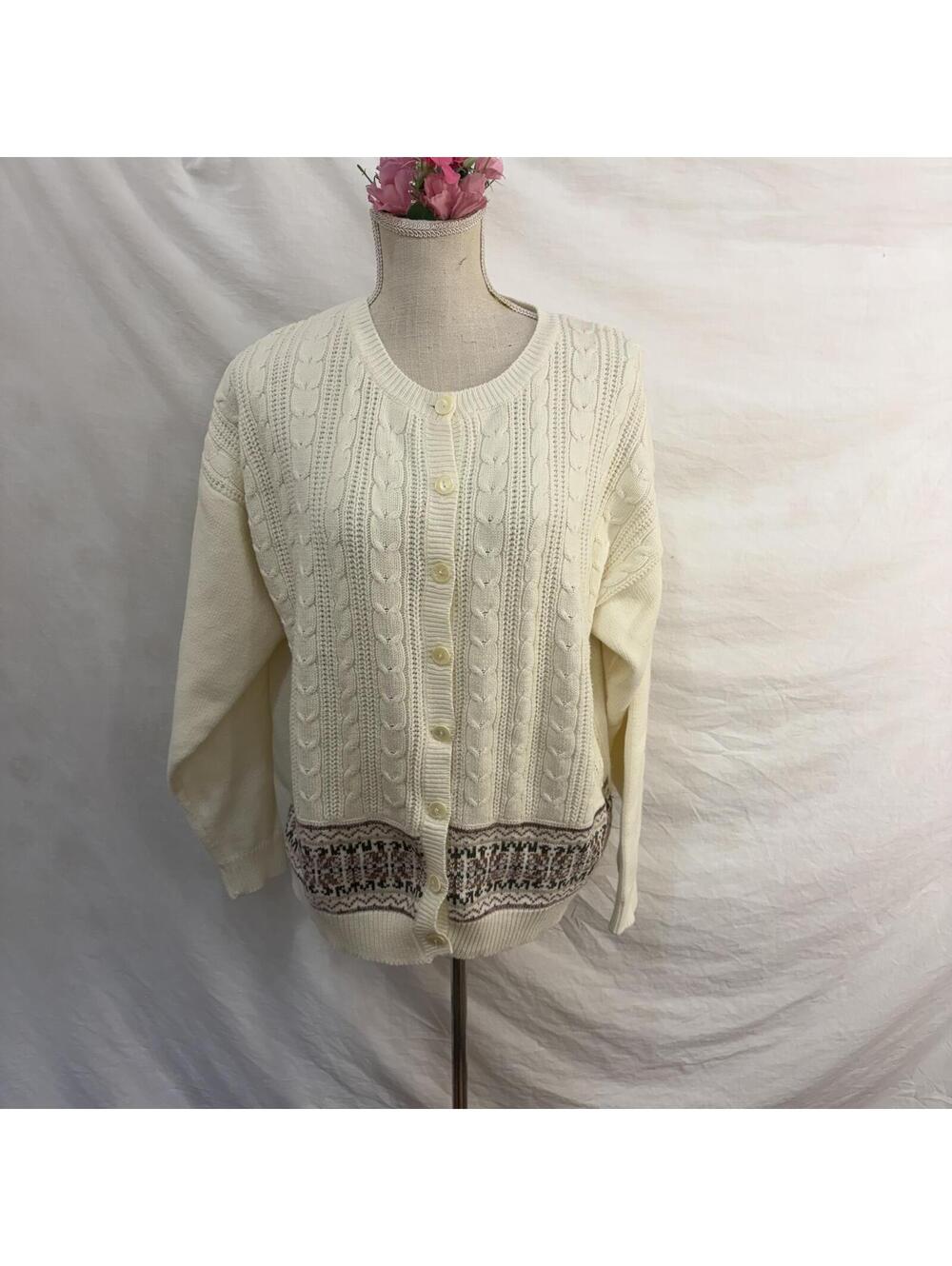 Cream cable knit cardigan vintage 90s size large